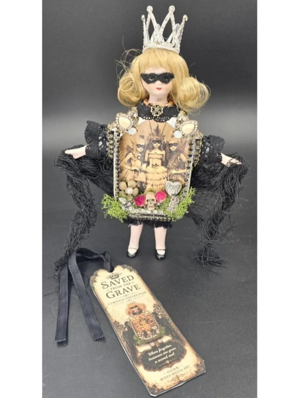 OOAK Mixed Media Assemblage Art Doll Masquerade Queen Witch Gothic Curiosity 10